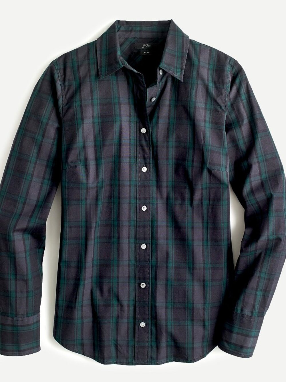 NWT J.Crew Slim Stretch Perfect Shirt Black Watch Tartan Plaid Button Front Size